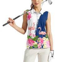 Turks and Caicos Islands Women Sleeveless Polo Shirt with Flamingos Floral Pattern and National Crest Design - Wonder Print Shop