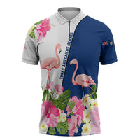 Turks and Caicos Islands Zipper Polo Shirt with Flamingos Floral Pattern and National Crest Design - Wonder Print Shop