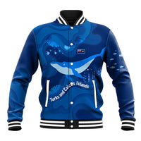 Turks and Caicos Islands Baseball Jacket with Blue Ocean Whale and Coral Reef Design - Wonder Print Shop