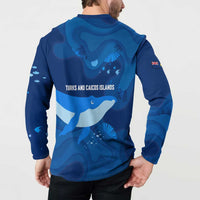Turks and Caicos Islands Button Sweatshirt with Blue Ocean Whale and Coral Reef Design - Wonder Print Shop