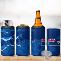 Turks and Caicos Islands 4 in 1 Can Cooler Tumbler with Blue Ocean Whale and Coral Reef Design - Wonder Print Shop