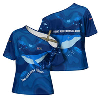 Turks and Caicos Islands Cross Shoulder Shirt with Blue Ocean Whale and Coral Reef Design - Wonder Print Shop