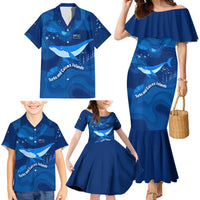 Turks and Caicos Islands Family Matching Mermaid Dress and Hawaiian Shirt with Blue Ocean Whale and Coral Reef Design - Wonder Print Shop