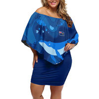 Turks and Caicos Islands Family Matching Off Shoulder Short Dress and Hawaiian Shirt with Blue Ocean Whale and Coral Reef Design - Wonder Print Shop