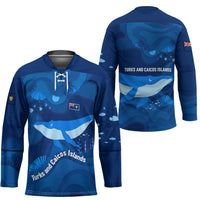 Turks and Caicos Islands Hockey Jersey with Blue Ocean Whale and Coral Reef Design - Wonder Print Shop