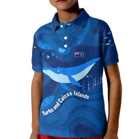 Turks and Caicos Islands Kid Polo Shirt with Blue Ocean Whale and Coral Reef Design - Wonder Print Shop