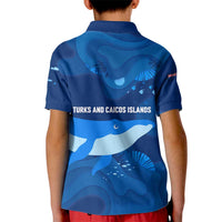 Turks and Caicos Islands Kid Polo Shirt with Blue Ocean Whale and Coral Reef Design - Wonder Print Shop