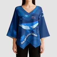 Turks and Caicos Islands Kimono Sleeve Blouse with Blue Ocean Whale and Coral Reef Design - Wonder Print Shop