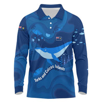 Turks and Caicos Islands Long Sleeve Polo Shirt with Blue Ocean Whale and Coral Reef Design - Wonder Print Shop