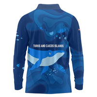 Turks and Caicos Islands Long Sleeve Polo Shirt with Blue Ocean Whale and Coral Reef Design - Wonder Print Shop