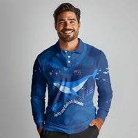 Turks and Caicos Islands Long Sleeve Polo Shirt with Blue Ocean Whale and Coral Reef Design - Wonder Print Shop