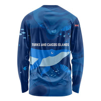 Turks and Caicos Islands Long Sleeve Shirt with Blue Ocean Whale and Coral Reef Design - Wonder Print Shop