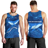 Turks and Caicos Islands Men Tank Top with Blue Ocean Whale and Coral Reef Design - Wonder Print Shop