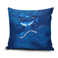 Turks and Caicos Islands Pillow Cover with Blue Ocean Whale and Coral Reef Design - Wonder Print Shop