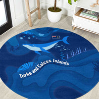 Turks and Caicos Islands Round Carpet with Blue Ocean Whale and Coral Reef Design - Wonder Print Shop