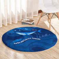 Turks and Caicos Islands Round Carpet with Blue Ocean Whale and Coral Reef Design - Wonder Print Shop