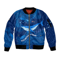 Turks and Caicos Islands Sleeve Zip Bomber Jacket with Blue Ocean Whale and Coral Reef Design - Wonder Print Shop