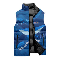 Turks and Caicos Islands Sleeveless Puffer Jacket with Blue Ocean Whale and Coral Reef Design - Wonder Print Shop