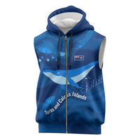 Turks and Caicos Islands Sleeveless Zip Hoodie with Blue Ocean Whale and Coral Reef Design - Wonder Print Shop