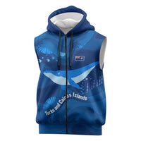 Turks and Caicos Islands Sleeveless Zip Hoodie with Blue Ocean Whale and Coral Reef Design - Wonder Print Shop