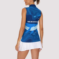 Turks and Caicos Islands Women Sleeveless Polo Shirt with Blue Ocean Whale and Coral Reef Design - Wonder Print Shop