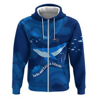 Turks and Caicos Islands Zip Hoodie with Blue Ocean Whale and Coral Reef Design - Wonder Print Shop