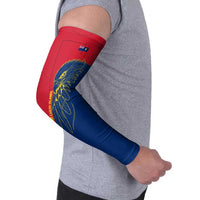 Turks and Caicos Islands Arm Sleeves with Yellow Hawk Outline and Red Blue Crest Design - Wonder Print Shop