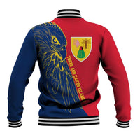 Turks and Caicos Islands Baseball Jacket with Yellow Hawk Outline and Red Blue Crest Design - Wonder Print Shop