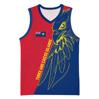 Turks and Caicos Islands Basketball Jersey with Yellow Hawk Outline and Red Blue Crest Design - Wonder Print Shop