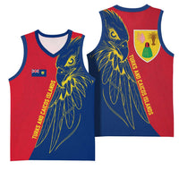 Turks and Caicos Islands Basketball Jersey with Yellow Hawk Outline and Red Blue Crest Design - Wonder Print Shop