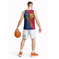 Turks and Caicos Islands Basketball Jersey with Yellow Hawk Outline and Red Blue Crest Design - Wonder Print Shop