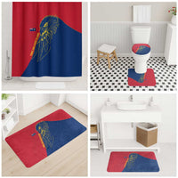 Turks and Caicos Islands Bathroom Set with Yellow Hawk Outline and Red Blue Crest Design - Wonder Print Shop