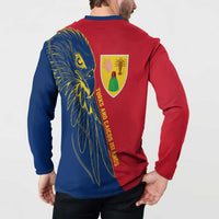 Turks and Caicos Islands Button Sweatshirt with Yellow Hawk Outline and Red Blue Crest Design - Wonder Print Shop