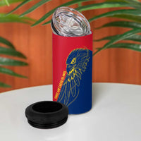 Turks and Caicos Islands 4 in 1 Can Cooler Tumbler with Yellow Hawk Outline and Red Blue Crest Design - Wonder Print Shop