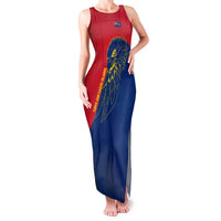 Turks and Caicos Islands Family Matching Tank Maxi Dress and Hawaiian Shirt with Yellow Hawk Outline and Red Blue Crest Design - Wonder Print Shop