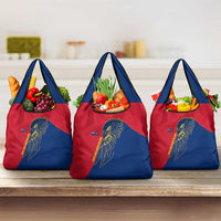 Turks and Caicos Islands Grocery Bag with Yellow Hawk Outline and Red Blue Crest Design - Wonder Print Shop