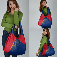 Turks and Caicos Islands Grocery Bag with Yellow Hawk Outline and Red Blue Crest Design - Wonder Print Shop