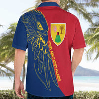 Turks and Caicos Islands Hawaiian Shirt with Yellow Hawk Outline and Red Blue Crest Design - Wonder Print Shop