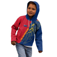 Turks and Caicos Islands Kid Hoodie with Yellow Hawk Outline and Red Blue Crest Design - Wonder Print Shop