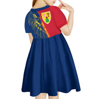 Turks and Caicos Islands Kid Short Sleeve Dress with Yellow Hawk Outline and Red Blue Crest Design - Wonder Print Shop