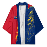 Turks and Caicos Islands Kimono with Yellow Hawk Outline and Red Blue Crest Design - Wonder Print Shop
