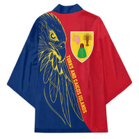 Turks and Caicos Islands Kimono with Yellow Hawk Outline and Red Blue Crest Design - Wonder Print Shop