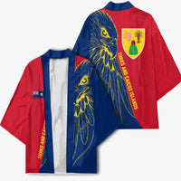 Turks and Caicos Islands Kimono with Yellow Hawk Outline and Red Blue Crest Design - Wonder Print Shop