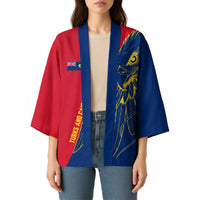 Turks and Caicos Islands Kimono with Yellow Hawk Outline and Red Blue Crest Design - Wonder Print Shop