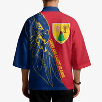 Turks and Caicos Islands Kimono with Yellow Hawk Outline and Red Blue Crest Design - Wonder Print Shop