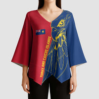 Turks and Caicos Islands Kimono Sleeve Blouse with Yellow Hawk Outline and Red Blue Crest Design - Wonder Print Shop