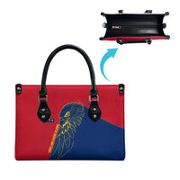 Turks and Caicos Islands Leather Bag with Yellow Hawk Outline and Red Blue Crest Design - Wonder Print Shop