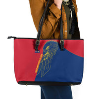 Turks and Caicos Islands Leather Tote Bag with Yellow Hawk Outline and Red Blue Crest Design - Wonder Print Shop