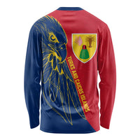 Turks and Caicos Islands Long Sleeve Shirt with Yellow Hawk Outline and Red Blue Crest Design - Wonder Print Shop