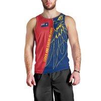 Turks and Caicos Islands Men Tank Top with Yellow Hawk Outline and Red Blue Crest Design - Wonder Print Shop